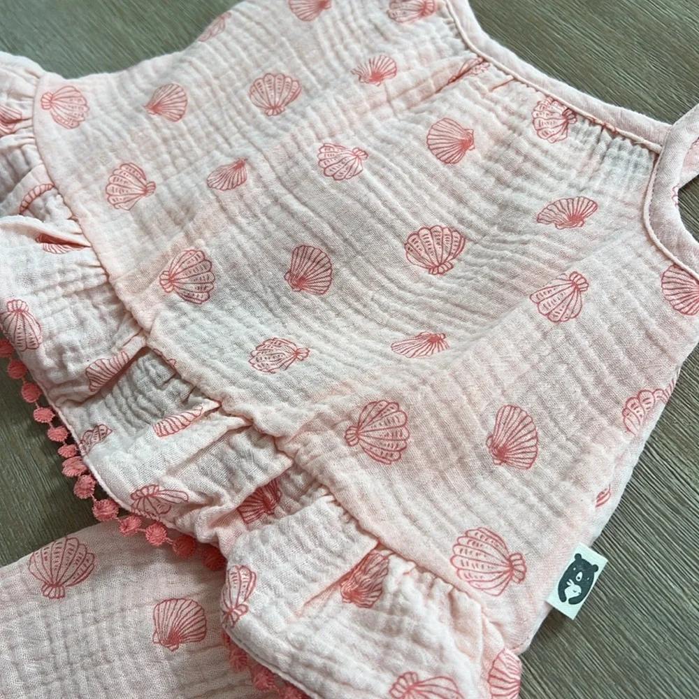 Rabbit + Bear Baby Girl Seashell Organic Cotton Matching Set 6-9 18 months